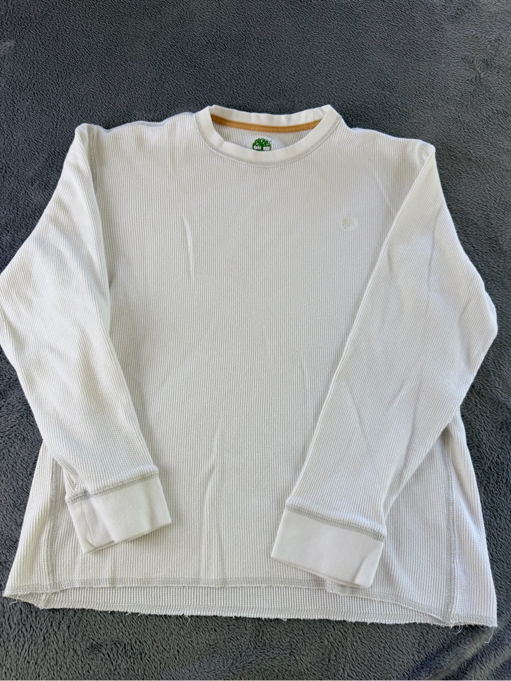 Timberland Men's T-shirt Waffle Knit Long Sleeve White Size Large Crew Neck